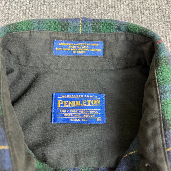 90s early 2000s Pendleton green plaid wool casual button-down shirt men’s M - Picture 8 of 14